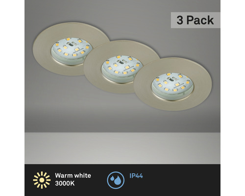 LED Einbauleuchten Set IP44 1x5W 3x400 lm 3000 K warmweiß rund kunststoff nickel/matt Ø 75/60 mm 230V