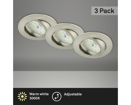 LED Einbauleuchten Set IP23 3-tlg 3x5W 3x400 lm 3000 K nickel/matt Ø 6,8 cm 230V