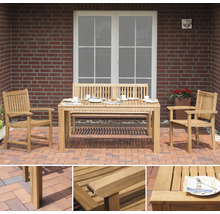 Gartenmöbelset aus Holz mit Tisch, Bank und zwei Stühlen