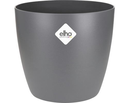 Grauer Blumentopf aus Kunststoff mit Elho Logo