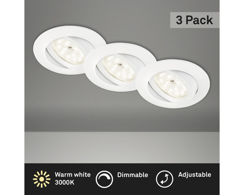 LED Einbauleuchten Set IP23 dimmbar 3-tlg 3x5,5W 3x470 lm 3000 K warmweiß rund kunststoff weiß Ø 82/68 mm 230V