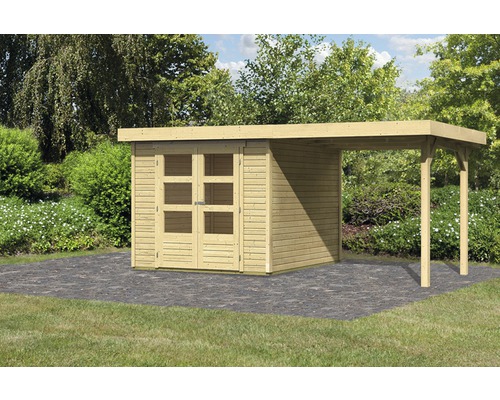 Gartenhaus Karibu Kodiak 3 mit Schleppdach 2,25 m 466 x 217 cm natur