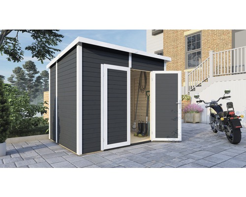 Gerätehaus Bertilo Timmo 4 mit Fußboden 251 x 200 cm anthrazit exclusiv bei Hornbach Gerätehaus Bertilo Timmo 4 mit Fußboden 251 x 200 cm anthrazit exclusiv bei Hornbach