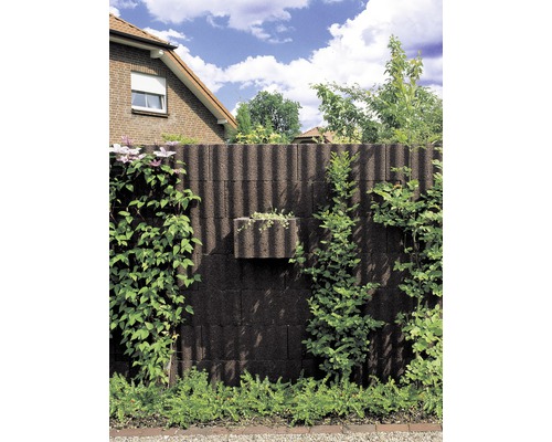 Sichtschutzzaun aus Beton mit Bepflanzung im Garten