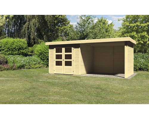 Gartenhaus Karibu Kodiak 3 mit Schleppdach 2,75 m, Rück- und Seitenwand 501 x 217 cm natur