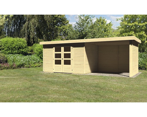 Gartenhaus Karibu Kodiak 4 mit Schleppdach 2,75 m, Rück- und Seitenwand 561 x 217 cm natur-0