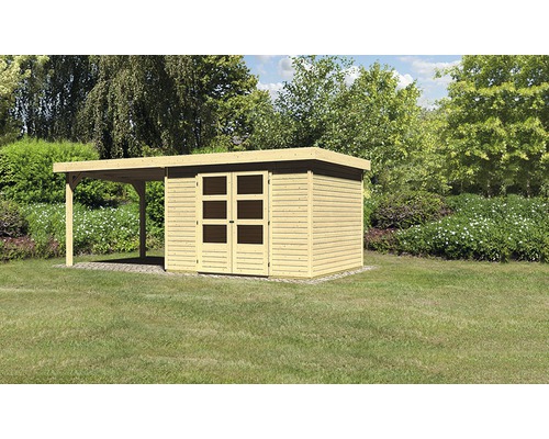 Gartenhaus Karibu Kodiak 5 mit Schleppdach 2,75 m 557 x 246 cm natur