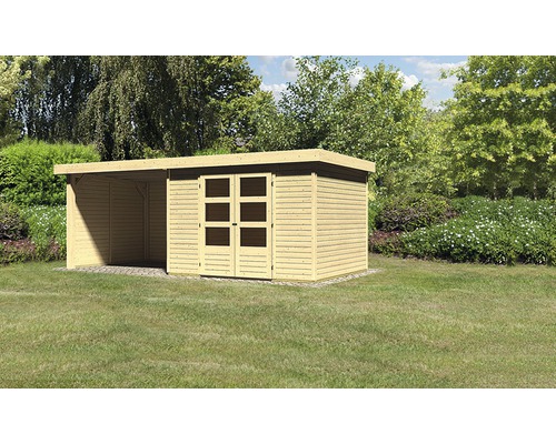 Gartenhaus Karibu Kodiak 5 mit Schleppdach 2,75 m, Rück- und Seitenwand 557 x 246 cm natur