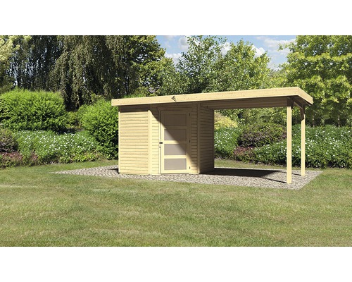 Gartenhaus Karibu Anvik 3 mit Schleppdach 504,5 x 238 cm natur Holzgartenhaus mit Carport im Garten