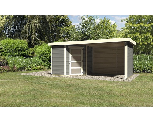 Gartenhaus Karibu Anvik 3 mit Schleppdach, Rück- und Seitenwand 504,5 x 238 cm terragrau