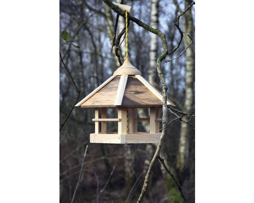 Vogelhaus aus Holz hängend an einem Ast