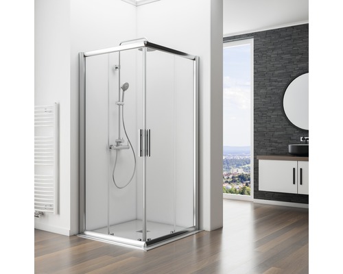 Eckdusche mit Schiebetür im Badezimmer