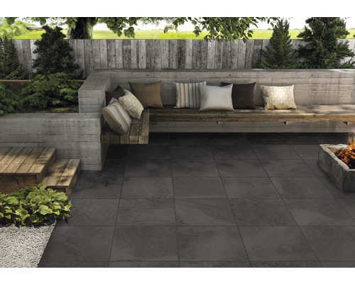 FLAIRSTONE Feinsteinzeug Terrassenplatte Slate Black rektifizierte Kante 60 x 60 x 2 cm