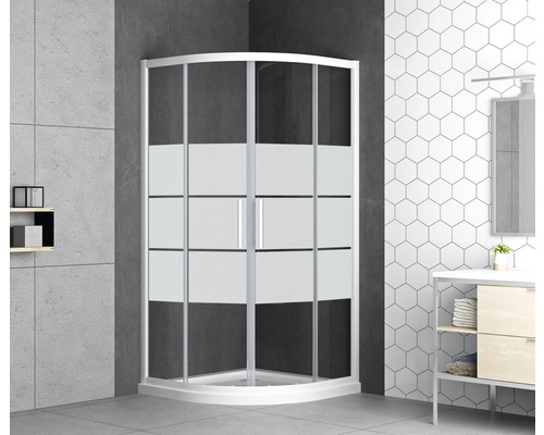 form&style Runddusche MOOREA R550 90 x 90 cm Dekor Querstreifen Profilfarbe weiß Halbrunde Duschkabine mit Schiebetüren im Badezimmer