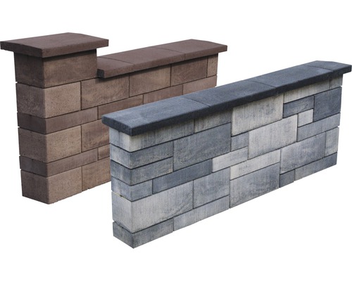 Zwei Mauern aus Betonsteinen mit Mauerabdeckung