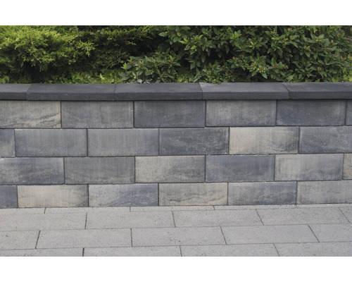 Mauer aus Betonsteinen mit Pflanzen