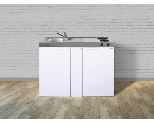 Kompakte Pantryküche mit Spüle, Kochfeld und Kühlschrank