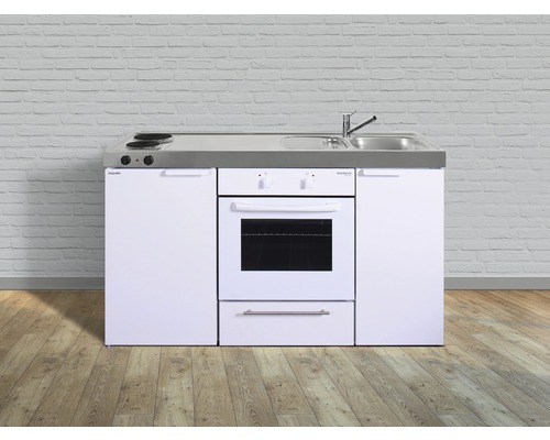 Stengel-Küchen Singleküche mit Geräten Kitchenline 150 cm weiß glänzend vormontiert Variante rechts