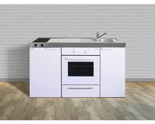 Stengel-Küchen Singleküche mit Geräten Kitchenline 150 cm weiß glänzend vormontiert Variante rechts