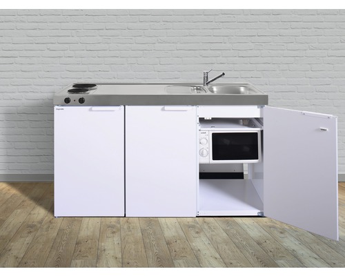 Stengel-Küchen Singleküche mit Geräten Kitchenline 150 cm Frontfarbe weiß glänzend Korpusfarbe weiß montiert