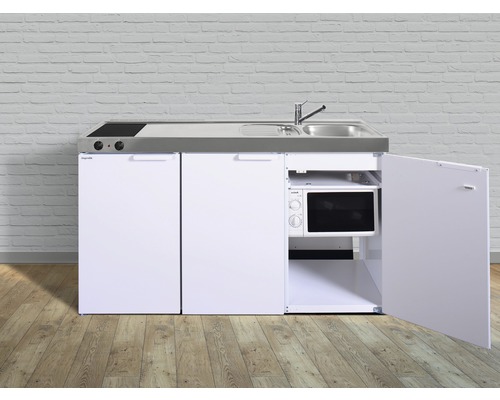 Stengel-Küchen Singleküche mit Geräten Kitchenline 150 cm Frontfarbe weiß glänzend Korpusfarbe weiß montiert
