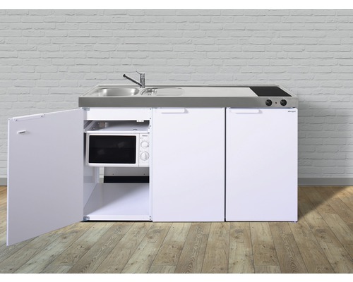 Stengel-Küchen Singleküche mit Geräten Kitchenline 150 cm Frontfarbe weiß glänzend Korpusfarbe weiß montiert