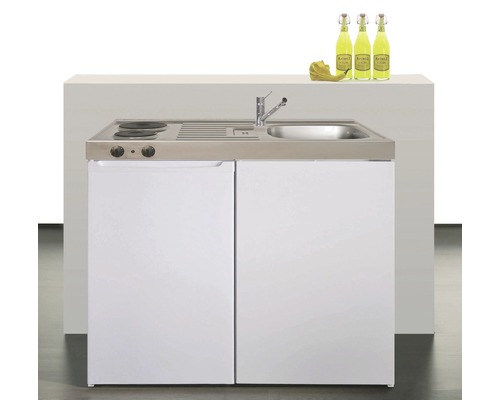 Stengel-Küchen Miniküche mit Geräten Easyline 100 cm Frontfarbe weiß glänzend Korpusfarbe weiß montiert