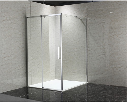 Eckdusche mit klaren Glasscheiben und Rahmen
