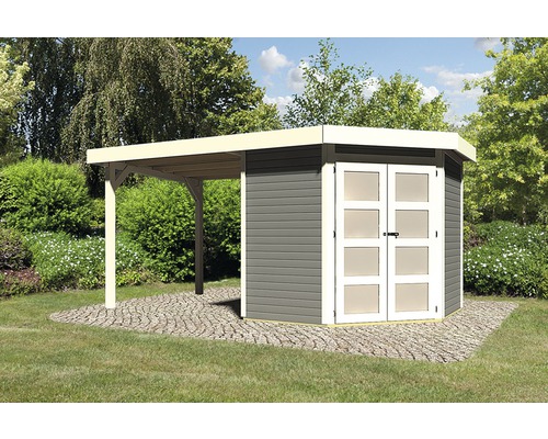 Gartenhaus Karibu Grünwald 3 mit Schleppdach 2,2 m 467 x 238 cm terragrau