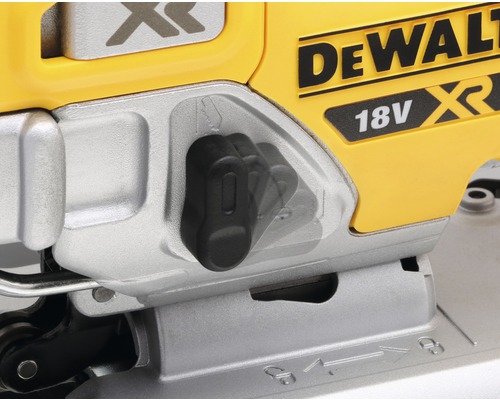 Detailaufnahme einer DeWalt 18V XR Stichsäge mit Einstellknopf