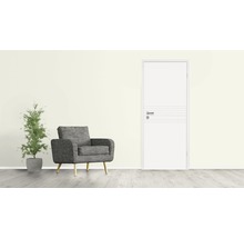 Helles Zimmer mit Tür, Sessel und Topfpflanze