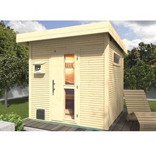 Saunahaus Weka Kuopio inkl.9 kW Bio Ofen u.ext.Steuerung mit Holztüre und Isolierglas wärmegedämmt