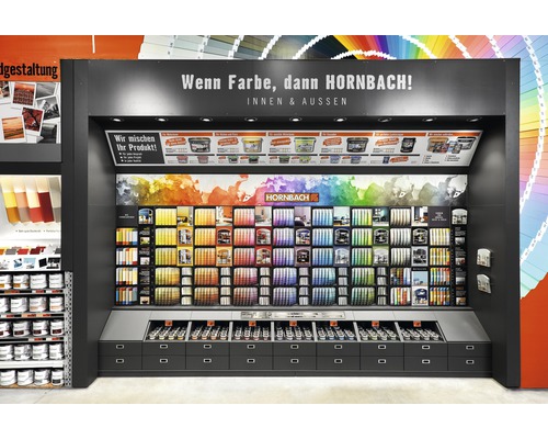 Hornbach Farbmischcenter mit Farbauswahl für Innen und Aussen