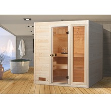 Holzsauna mit Glastür im Badezimmer