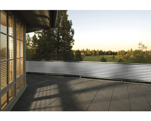Balkonsichtschutz 90 x 500 cm, grau-weiss Terrasse mit Bodenfliesen und Sichtschutz