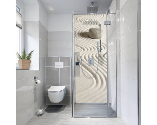 Duschrückwand-Folie mySpotti Fresh Zen 100 x 255 cm Modernes Badezimmer mit Dusche, Toilette und Fenster