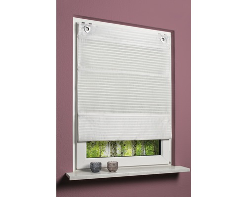 Weißes Faltrollo am Fenster zur Lichtregulierung