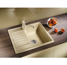 Küchenspüle mit Abtropffläche und Wasserhahn auf einer Küchentheke.