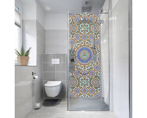 Duschrückwand-Folie mySpotti Fresh Jill 100 x 210 cm Badezimmer mit Dusche und Mosaikmuster auf der Duschwand
