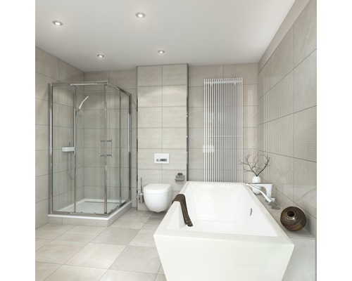 Modernes Badezimmer mit Dusche, Badewanne, Toilette und Heizkörper