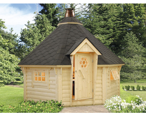 Grillkota Palmako Kylie mit Fußboden 419 x 447 cm natur Gartenhütte aus Holz mit Dach und Tür