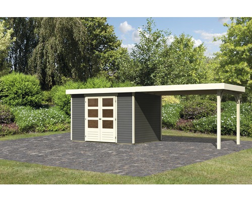 Gartenhaus Karibu Kodiak 4 mit Schleppdach 2,8 m 609 x 238 cm terragrau