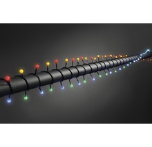 Lichterkette mit farbigen Leuchtmitteln auf schwarzem Kabel