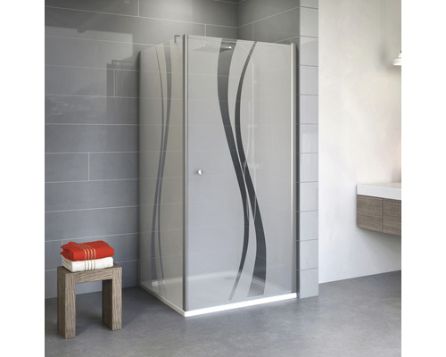 Duschtür mit Seitenwand mit Drehtür SCHULTE Alexa Style 2.0 ExpressPlus 90 x 90 cm Profil aluminium Glasdekor Liane schmutzabweisende Glasbeschichtung Eckdusche mit Dekor im modernen Badezimmer