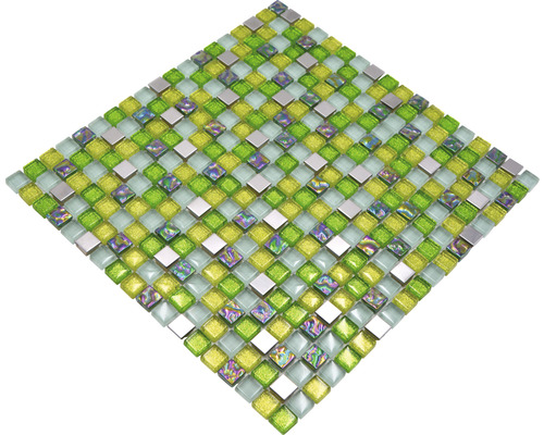 Mosaikfliesenmuster mit quadratischen Glas- und Metallelementen