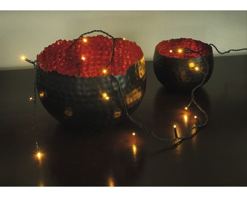 LED Lichterkette Konstsmide 6,93 m + Zuleitungslänge 3 m 100 Micro LEDs Lichtfarbe bernstein g. Kabel Zwei dekorative Schalen mit Lichterkette