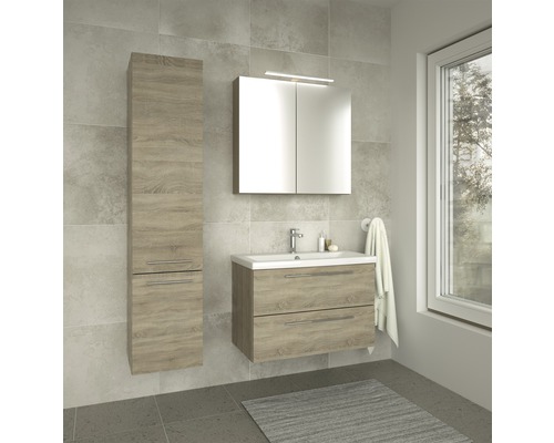 Badezimmer-Set mit Waschtischunterschrank, Spiegelschrank und Hochschrank