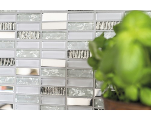 Mosaikfliesen mit Glas, Perlmutt und Metalleffekt