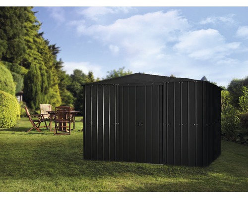 Gerätehaus GLOBEL 10x10 Satteldach 307 x 309 cm anthrazit Metall Gerätehaus im Garten