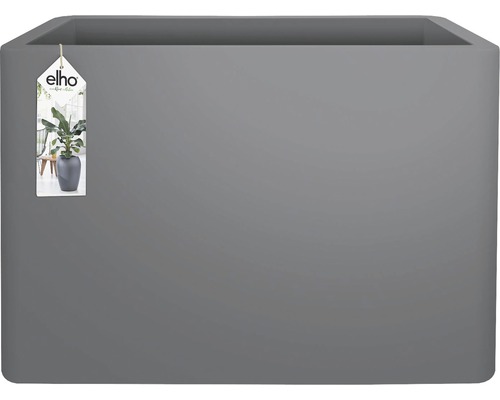 Grauer eckiger Pflanzkasten mit Elho Logo